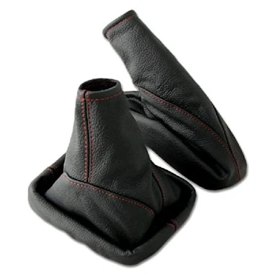 Imagen de L &amp; P Car Design Funda para palanca de cambios y freno mano Astra G 1998 2009 real piel genuina, negro rojo L&amp;P A099 8