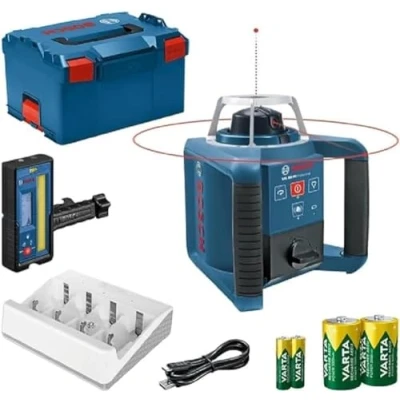 Imagen de Bosch Professional Nivel láser giratorio GRL 300 HV (haz de luz roja, receptor LR 45, alcance hasta m diámetro, batteries rechargeables VARTA (2xD, 1x9V), Cargador, en L Boxx)