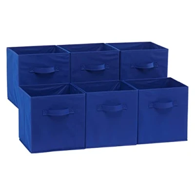 Imagen de Amazon Basics Cubos de almacenamiento tela plegables con asas, 26,6 x 27,9 cm, color azul marino, paquete 6 unidades