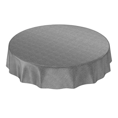 Imagen de ANRO Mantel de Hule (Aspecto Lino, Redondo, 120 cm), Color Gris Antracita, Cloruro polivinilo (PVC), Rund 120cm Schnittkante