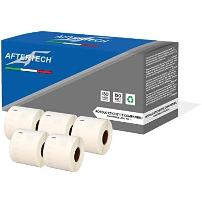 Imagen de Aftertech 5 x 99015 54 70 mm rollos de etiquetas adhesivas compatibles (320 etiquetas/rollo = 1600 totales) para Dymo LabelWriter Seiko SLP etiquetadoras impresoras S0722440
