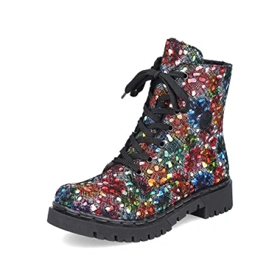 Imagen de Rieker Mujer Botines Y2440, señora con Cordones,Bota Cordones,Zapato de transición,Bota,Media Bota,Blanco (Multi / 90),37 EU 4 UK