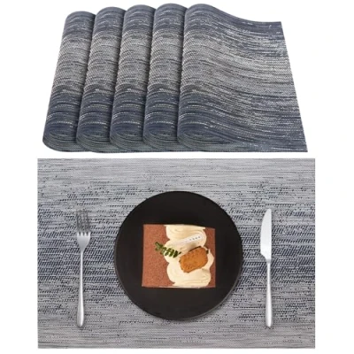 Imagen de Lumaca Manteles Individuales Lavables, Juego de 6 Salvamanteles (70% PVC y 30% Poliéster), Fácil Limpieza, Antideslizante, Resistente al Calor, para Mesa Cocina,Azul