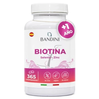 Imagen de Bandini® Biotina + Zinc Selenio 365 comprimidos veganas (Suministro para 1+ año) Vitaminas el cabello Apoya crecimiento del pelo, fortalece la piel y las uñas Sin aditivos