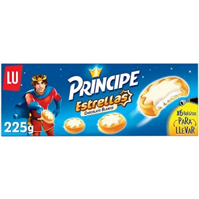 Imagen de Príncipe Estrellas Galletas Rellenas de Crema Leche y Cubiertas Chocolate Blanco en Forma Estrella 225g
