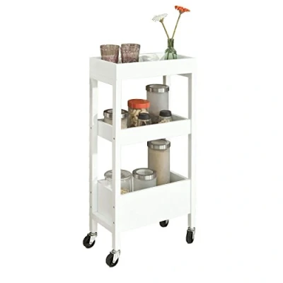 Imagen de SoBuy FKW49 W,ES Carrito de Cocina, Servir 3 Estantes, 4 Ruedas Blanco