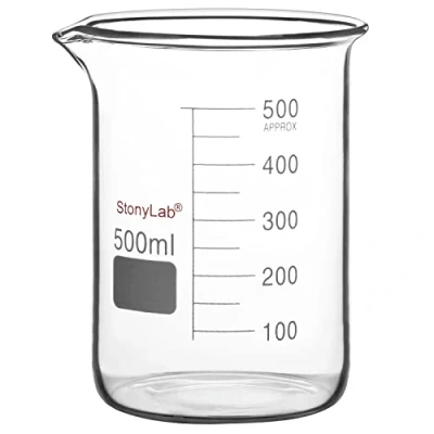 Imagen de stonylab Vaso de Precipitados Vidrio, 1 Paquete Vidrio Borosilicato Graduado Baja Forma Griffin con Pico Verter Laboratorio, 500 ml