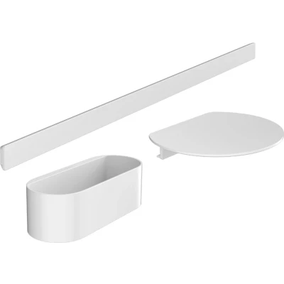 Imagen de hansgrohe WallStoris set de accesorios para bañera, baño sin taladro 3 piezas, barra mural, repisa baño, cesta blanco mate, 27966700