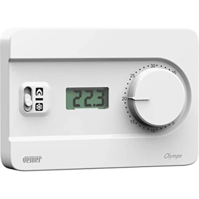 Imagen de VEMER VE757700 Termostato Calefacción de Pared, Pantalla LCD y Pomo Ajuste, Alimentación Pilas, Blanco