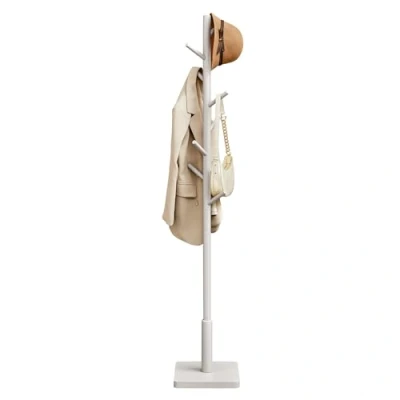 Imagen de VASAGLE Perchero, Perchero de Madera Maciza, Pie con 8 Ganchos para Abrigo, Sombrero, Bolso, Cartera, Entrada, Pasillo, y Mástil Caucho, Beige Capuchino RCR010K01
