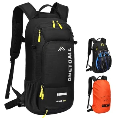 Imagen de ONETOALL Mochila de Ciclismo 10 Litros, MTB para Hombres y Mujeres, Con Protector Lluvia Funda Casco, Impermeable, Adecuado Carrera, Esquí Otros Deportes al Aire Libre