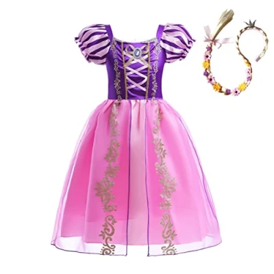 Imagen de Lito Angels Disfraz de Princesa Rapunzel Vestido con Peluca Trenza para Niña, Talla 8 años, Morada