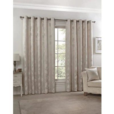 Imagen de Emma Barclay Blossom Cortinas Jacquard Forradas con Ojales en Color Crema, 168 x 183 cm (Ancho Largo)