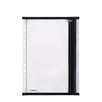 Imagen de HERMA 20030 Carpeta A4 para archivar con cremallera, color negro transparente, gran bolsillo cierre y perforado bolsa de almacenamiento documentos, documentos