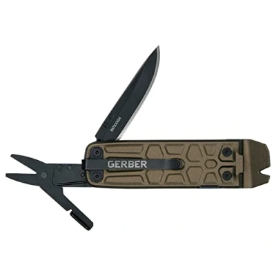 Imagen de Gerber Multiherramienta con 7 funciones, navaja hoja lisa y clip para cinturón, Lockdown Slim Pry, fundición/5Cr15MoV, bronce, 30 001737