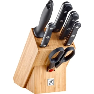 Imagen de ZWILLING Gourmet Set de Cuchillos, 7 Piezas (Cuchillos, Chaira, Tijeras y Bloque), Acero Inoxidable, Mango Ergonómico, Negro Fabricado en Alemania