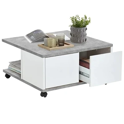 Imagen de FMD Möbel Mesa de saln, Tejido Madera, Hormigón/Blanco Brillante, ca. 70 x 36 cm