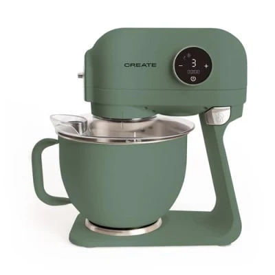Imagen de CREATE/DOWNMIX RETRO/Amasadora de rotación planetaria Verde Sage/Bowl 5L, cabezal inclinable, accesorios intercambiables, 6 velocidades, pantalla digital, 1200W