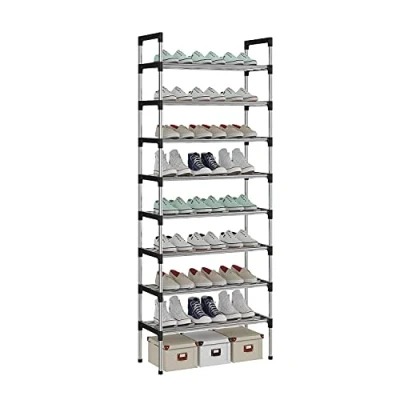 Imagen de AcornFort® S 506 Zapatero de 8 Niveles con Diseño Extra Grueso, Organizador Zapatos para 24 Pares, 56 x 30 140 cm Pasillo, Dormitorio (Plata)