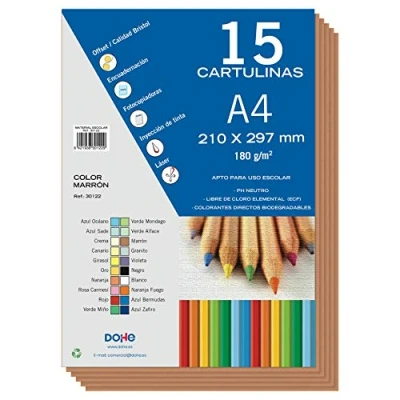 Imagen de Dohe Cartulinas A4 Color Marrón para Manualidades e Impresión (15 uds.) 21x29,7 cm 180 g/m² Material de oficina
