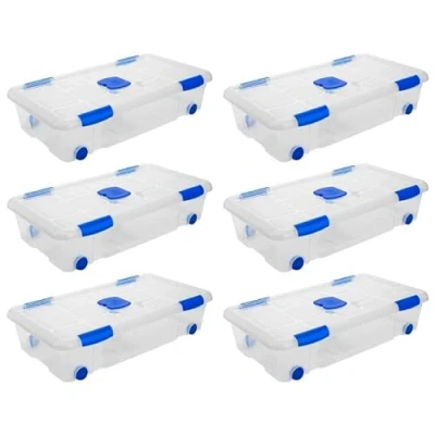 Imagen de AC Pack de 6 Cajas ordenación plástico Transparente N.º 11. Contenedor para almacenar Juguetes, Libros, Ropa, Mantas. Capacidad 30 litros. Dimensiones Aprox.: 73,2 x 41,2 17 cm