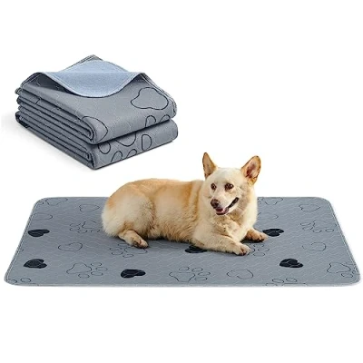 Imagen de Feandrea Alfombras Lavables para Perros, Absorbentes Reutilizables, 122 x 91 cm, Juego de 2, L, Impermeables, Antideslizantes, Alta Absorbencia, Gatos, Conejos, Gris PTD036G01
