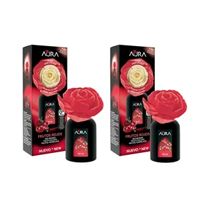 Imagen de AURA. Pack 2 Ambientadores Flor Perfumada 40ml Aroma Frutos Rojos. Más de 4 semanas duración. (2x40ml)