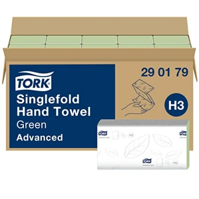 Imagen de Tork Toallas de Manos Plegadas Verdes H3, Avanzadas, Dispensación Única, 15 x 250 Hojas, 290179