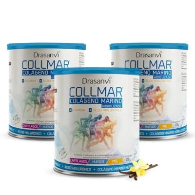 Imagen de Drasanvi COLLMAR Colageno Marino Hidrolizado con Ácido Hialurónico, Vitamina C Sin edulcorantes Máx. asimilación 9.660 mg/dia 3 x 275g de polvo Sabor Vainilla