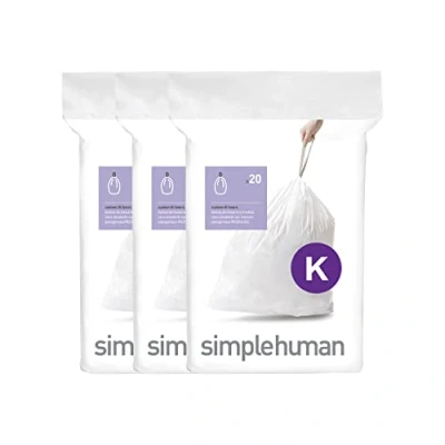 Imagen de simplehuman CW0260 3 x paquete de 20 bolsas basura a medida (60 bolsas), código K, plástico blanco