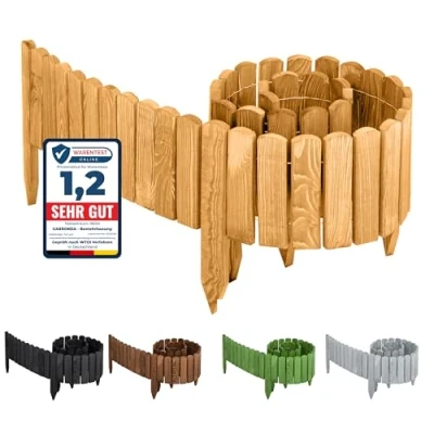 Imagen de Garronda Valla para Jardín Cercado Cerca de Césped Palisade Madera Rollborder Delimitador Bordes Jardinero Longitud: 200 cm GD 0046 (Marrón Claro, Altura: 20 cm)