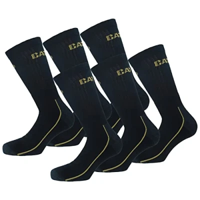 Imagen de Caterpillar 6 Pares Calcetines Trabajo Hasta Media Pantorrilla Puntera y Talón Reforzados Fibra Cordura Algodón (Negro, 39 42)