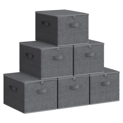 Imagen de SONGMICS Cajas de Almacenamiento Plegables, Juego 6 Organizadores en con Tapas y Asas, para Ropa, 40 x 30 25 cm, Tejido Tela No Tejida, Gris Pizarra RZB003G02