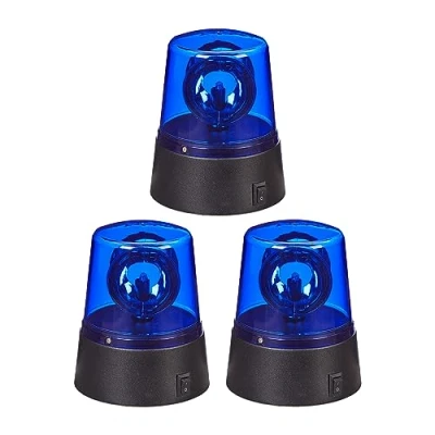 Imagen de Relaxdays Set 3 Policía Led, Luz Advertencia Omnidireccional, Pilas, Fiestas, Cumpleaños, Azul, 11,5 x 9,5 cm