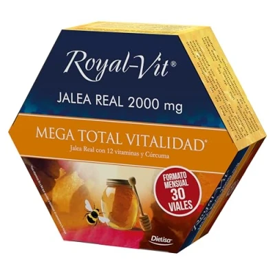 Imagen de Dielisa, Royal Vit, Jalea Real 2000mg Mega Total Vitalidad, con de y Cúrcuma que ayuda a mantener equilibrada la función mental, Formato mensual 30 viales
