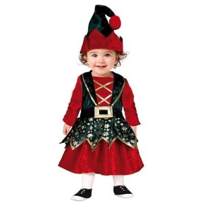 Imagen de GUIRMA Disfraz de Elfo Bebé (18 24/Meses) Chaleco, Falda y Gorro Disfraces Navidad Año Nuevo para Bebés Ideal Fiestas Elfos Celebraciones Navideñas Rojo Verde