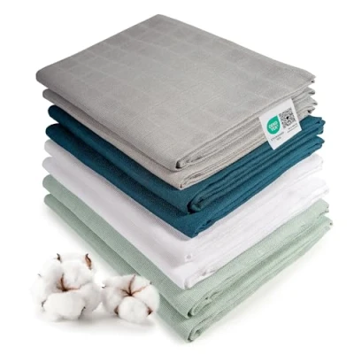 Imagen de MAKIAN Muselina Bebe Grande 80x80 cm/Muselina pañuelo/Gasas Algodon 8 Ud. Manta de sin sustancias nocivas, Certificado Oeko Tex Blanco, Gris, Verde, Turquesa