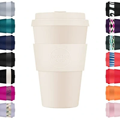 Imagen de 14oz 400ml Ecoffee Cup Reutilizable Eco Friendly 100% Plant Based Coffee with Silicone Lid &amp; Sleeve Melamine Free Travel Mug, Waicara