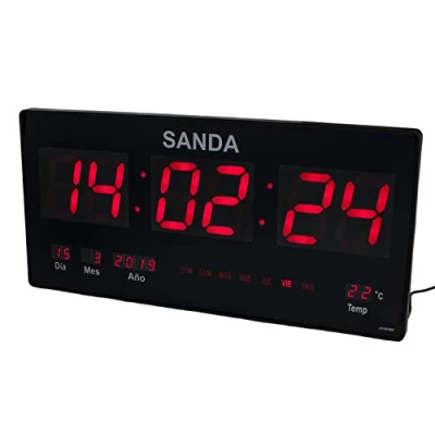 Imagen de Sanda SD 0006 Reloj Digital de Pared Led Color Rojo Calendario Termometro Clock Hora Fuente Alimentacion