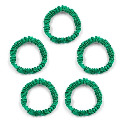 Imagen de Townssilk Silk Skinnie gomas para el pelo, 100% seda de morera pura, 22 mommes, aptos cabello, lujosos, elásticos, 5 color green