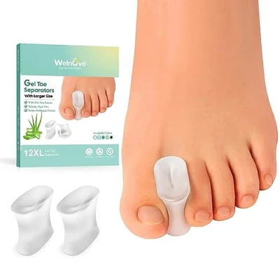Imagen de Welnove Separadores de dedos gel mejorados, paquete 12 espaciadores silicona con infusión extracto aloe vera para enderezar superpuestos, juanetes, callos, corrector juanetes