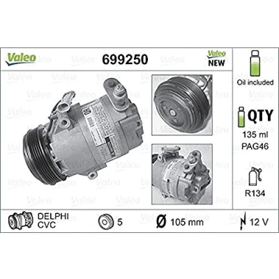 Imagen de VALEO NEW ORIGINAL PART 699250 compresor de Aire Acondicionado CVC917 12 PAG 46 R 134 a con aceite OPEL: Astra G Berlina, CC