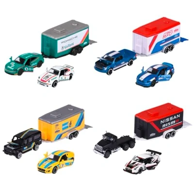 Imagen de Majorette Trailer de Juguete para Coches, en Metal Fundido A Presión, con Remolque escala 1:64 y 2 Coches (19cm), Recibirá 1 entre 4 Trailers al Azar, partir 3 años (212053111)
