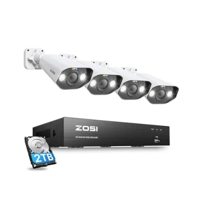 Imagen de ZOSI Kit de Cámara Vigilancia PoE 4pcs 8MP Cámaras Seguridad IP 8CH 4K H.265+ NVR con 2TB Disco Duro, Visión Nocturna, Detección Personas