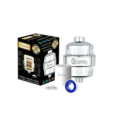 Imagen de Ecomky Filtro Ducha 20 Etapas Reemplazable Purificador Agua F1 Protege Piel y Cabello Vitamina C Alta Presión Ablanda Reduce Cloro Metales Alivia Picores