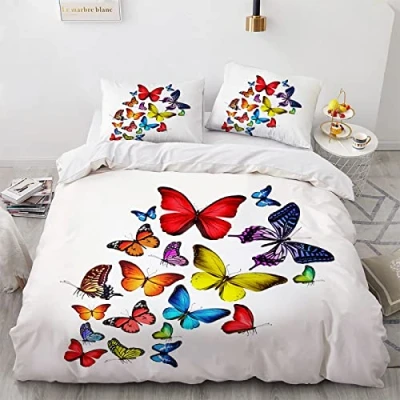 Imagen de Funda Nordica Cama 105 Poliéster Antiarrugas Sin Hierro Mariposas Ropa De 155X220Cm Viene con 2 Fundas Almohada 40X75Cm.
