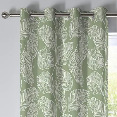 Imagen de Fusion Matteo Par de Cortinas 100% algodón con Ojales, 229 x cm Ancho caída, Color Verde