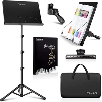 Imagen de CAHAYA Atril De Altura Para Partituras Metal Portátil Con Bolsa Transporte, Carpeta Partituras, Soporte Proyector, Podio Portátil, Hasta 170 cm, CY0304