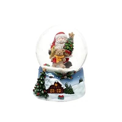 Imagen de Dekohelden24 Bola de Nieve Papá Noel con Oso sobre Base Azul Paisaje Invernal navideño, tamaño H/B/Ø Bola: Aprox. 9 x 7 cm Ø 6,5 cm.