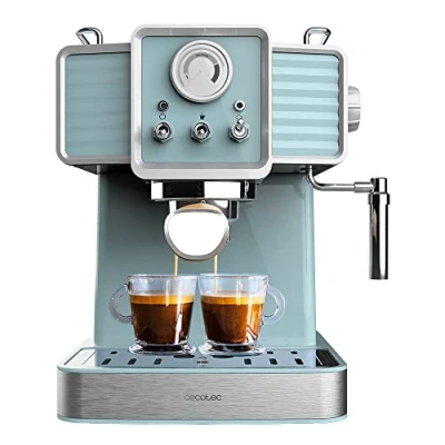 Imagen de Cecotec Cafetera Express Power Espresso 20 Tradizionale Light Blue. 1350 W, y Cappucicno, Bares Thermoblock, Vaporizador, Manómetro, Diseño Vintage, Capacidad 1,5 Litros